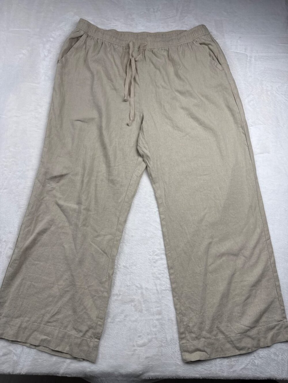 Briggs Womens Beige Casual Linen-Blend Pants XXL With Elastic Waistband